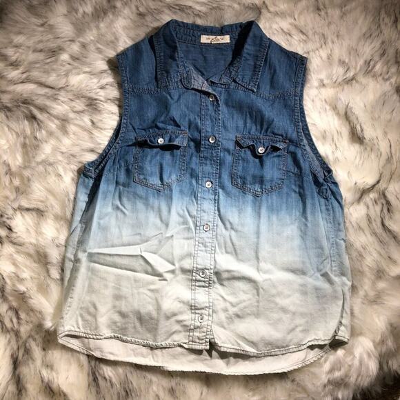 Life In Progress Blue & White Sleeveless Dip Tie Dyed Ombre Boho Top - Picture 3 of 6